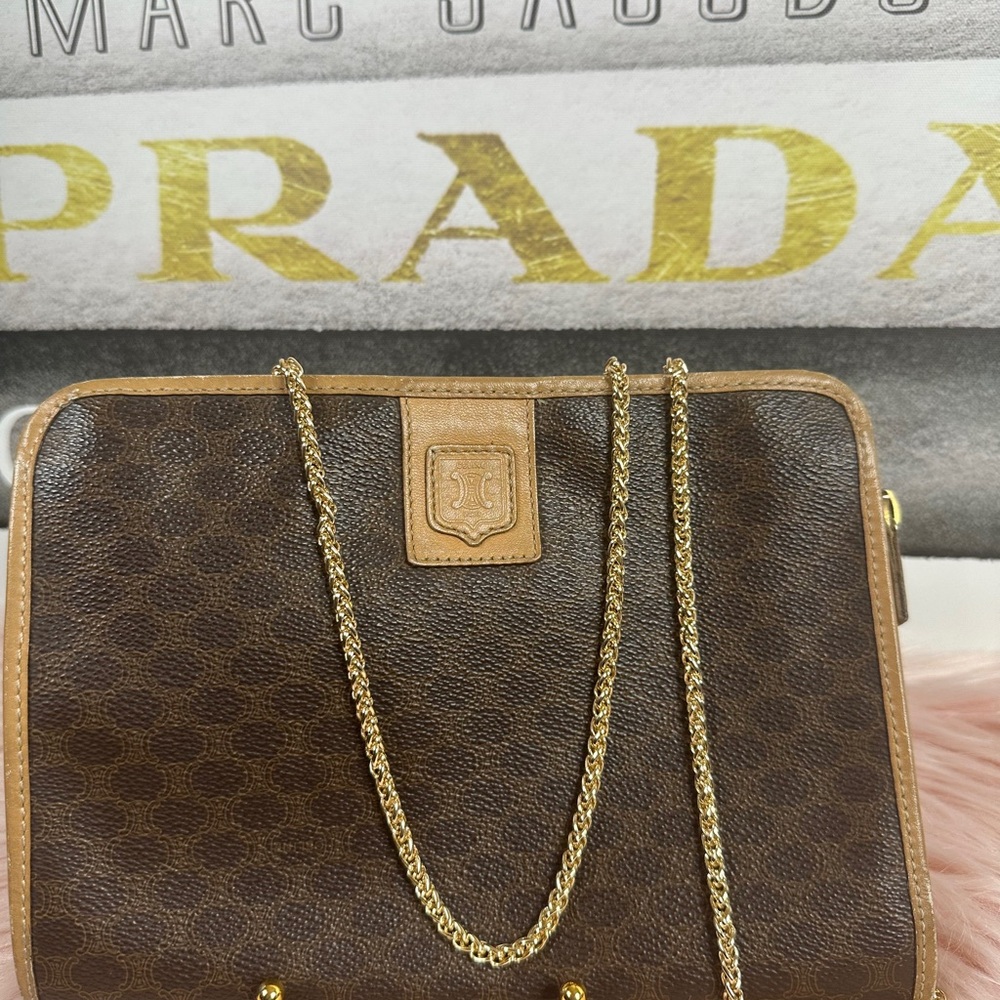 Celine Macadam Brown Monogram Chain Shoulder Bag - Picture 3 of 14